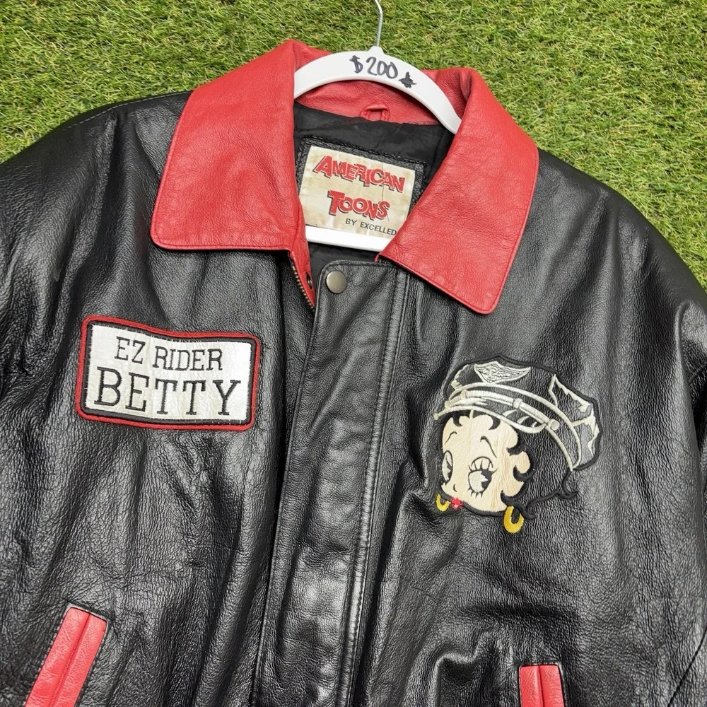 Vintage Betty Boop Leather Jacket Womens Small EZ Rider Betty American Toons Zip